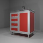 Sottolavello in allumino-hpl da esterno/interno 80x50x90 cm 4 cassetti 1 anta vasca DX